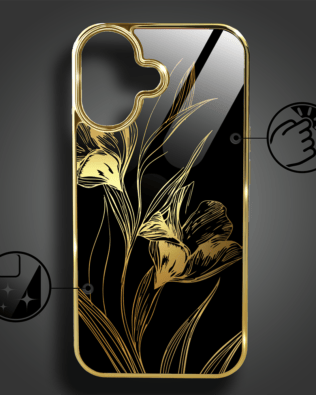 Etui do iPhone 16 Plus IBIZU Elite Glass z MagSafe Golden Midnight, Królewskie irysy, złote