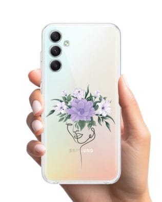 Etui do Samsung Galaxy A34 5G przeźroczyste, silikonowe Flexi, kobieta z kwiatami