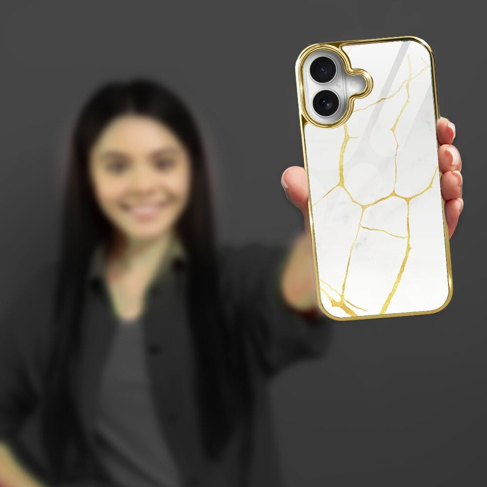 Etui do iPhone 16 IBIZU Elite Glass z MagSafe, Kintsugi, biała porcelana, złote - obrazek 4
