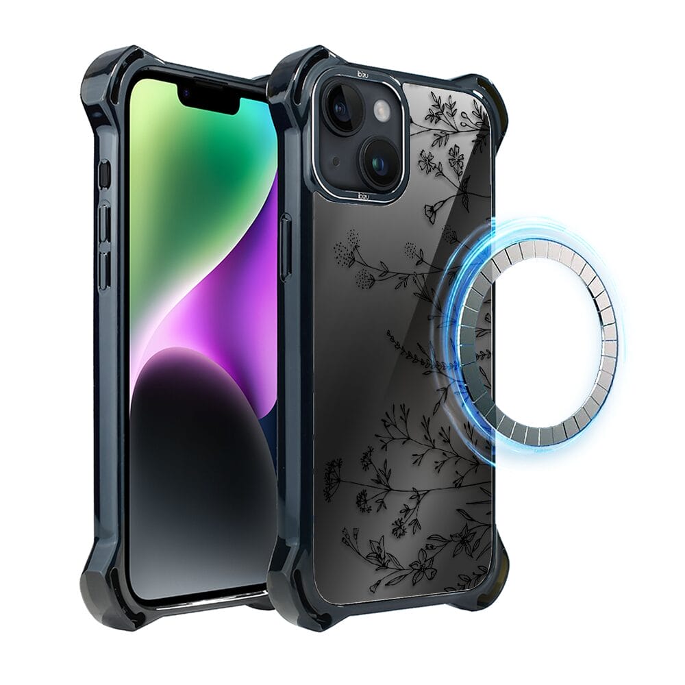Etui do iPhone 14 IBIZU DropGuard Ultra z MagSafe, Midnight, Dotyk kwiatów