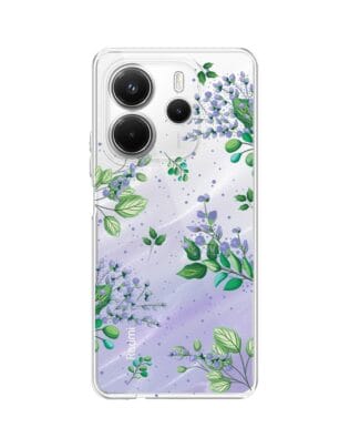 Etui do Xiaomi Redmi Note 14 4G przeźroczyste, silikonowe Flexi, fioletowe kwiatki