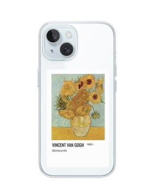 Etui do iPhone 15 przeźroczyste, silikonowe Flexi, słoneczniki Van Gogh