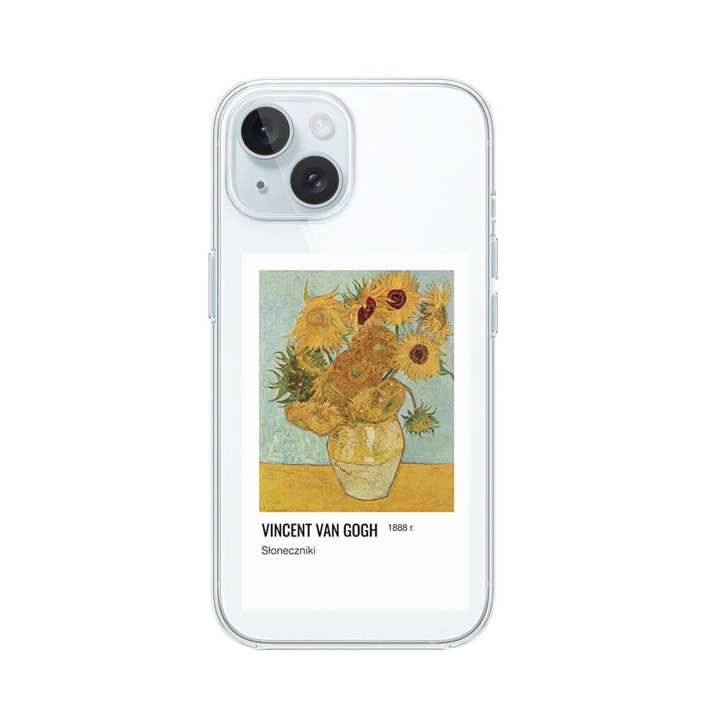 Etui do iPhone 15 przeźroczyste, silikonowe Flexi, słoneczniki Van Gogh