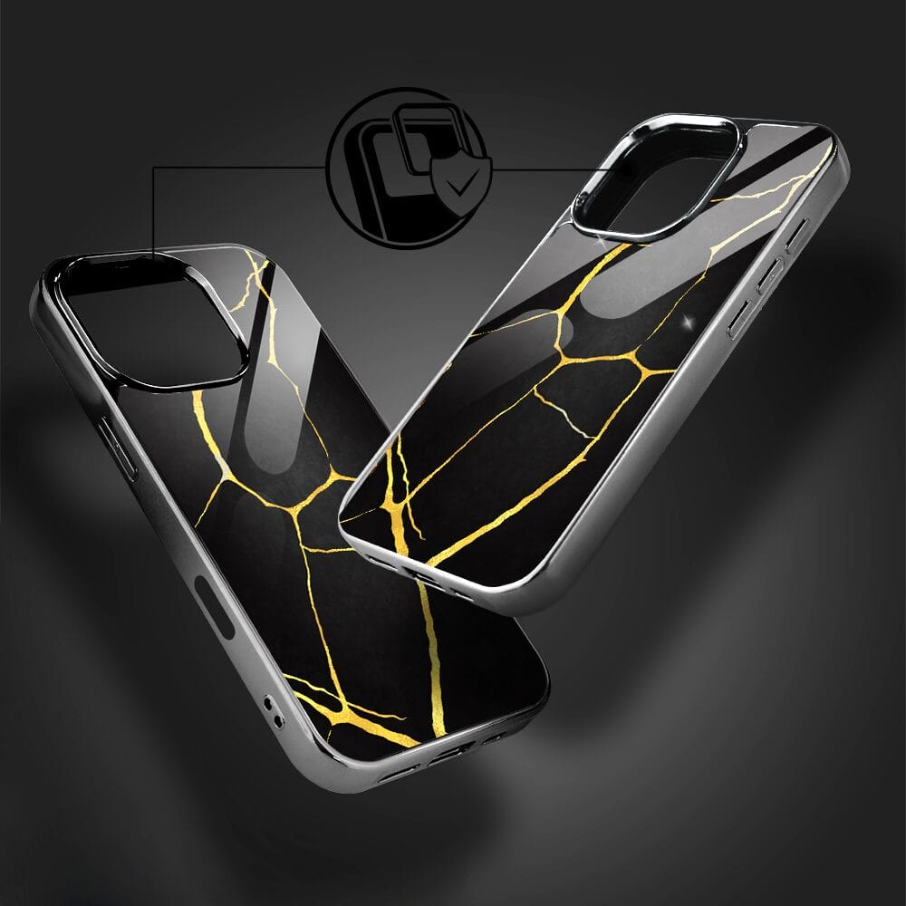 Etui do iPhone 16 Pro IBIZU Elite Glass z MagSafe, Kintsugi, czarna porcelana, czarne - obrazek 5