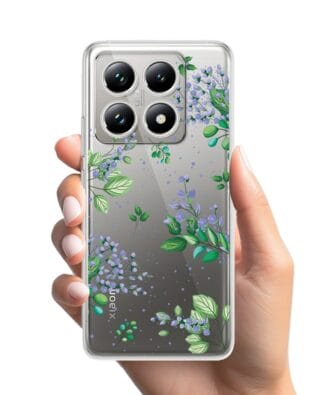Etui do Xiaomi 14T Pro przeźroczyste, silikonowe Flexi, fioletowe kwiatki
