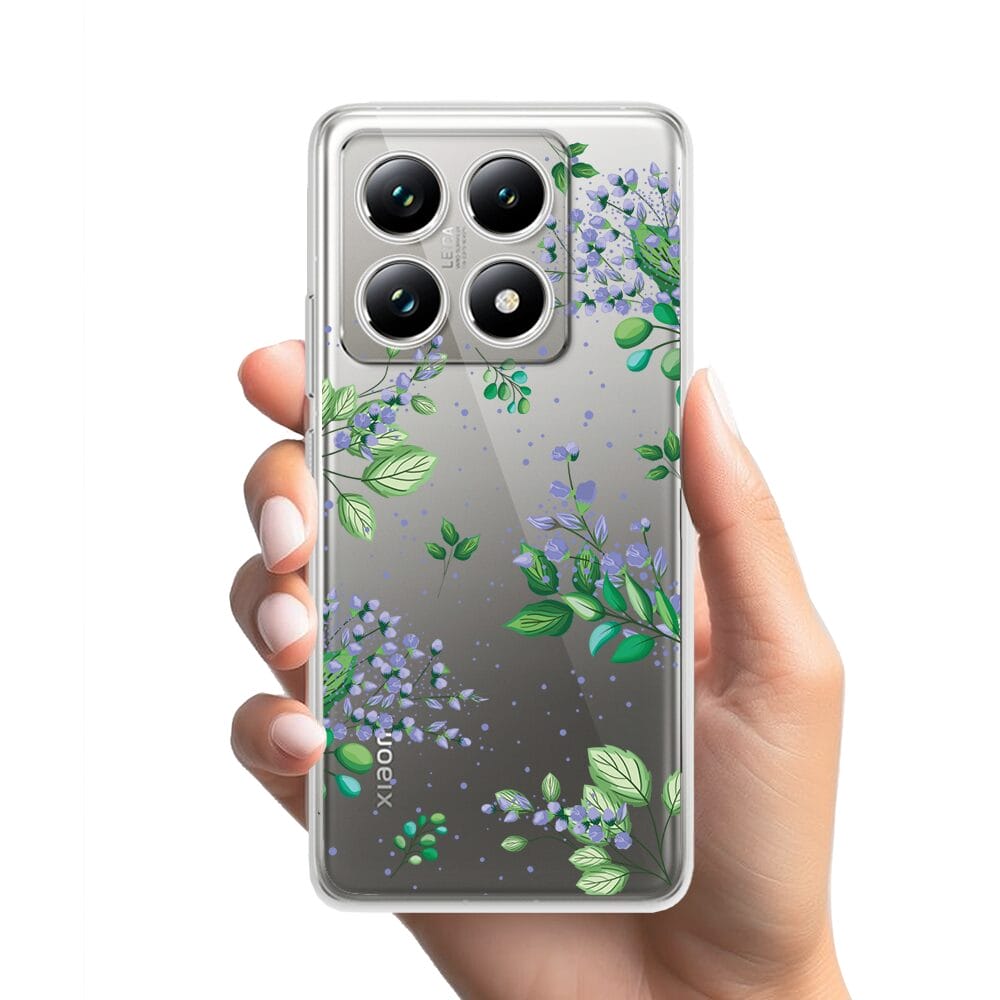 Etui do Xiaomi 14T Pro przeźroczyste, silikonowe Flexi, fioletowe kwiatki - obrazek 2