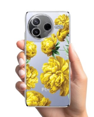 Etui do Xiaomi POCO F7 Pro przeźroczyste, silikonowe Flexi, żółte piwonie