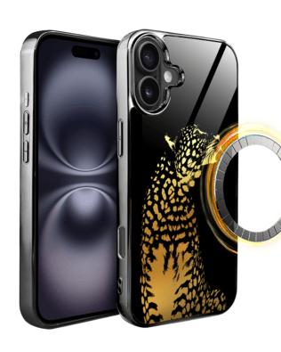 Etui do iPhone 16 Plus IBIZU Elite Glass z MagSafe Golden Midnight, Lampart, czarne