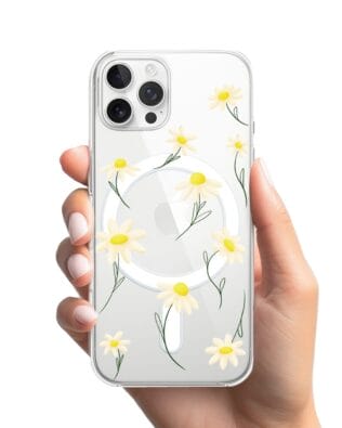 Etui do iPhone 12 Pro Max z MagSafe przeźroczyste, silikonowe Flexi, stokrotki