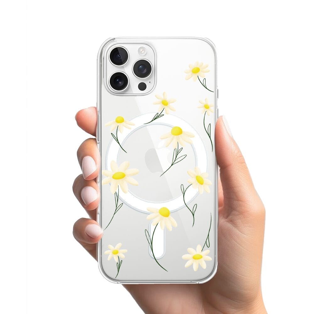 Etui do iPhone 12 Pro Max z MagSafe przeźroczyste, silikonowe Flexi, stokrotki - obrazek 2