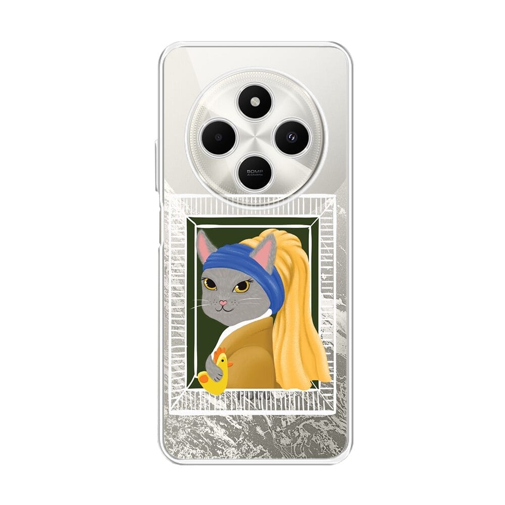 Etui do Xiaomi POCO C75 przeźroczyste, silikonowe Flexi, kotek z kurczakiem