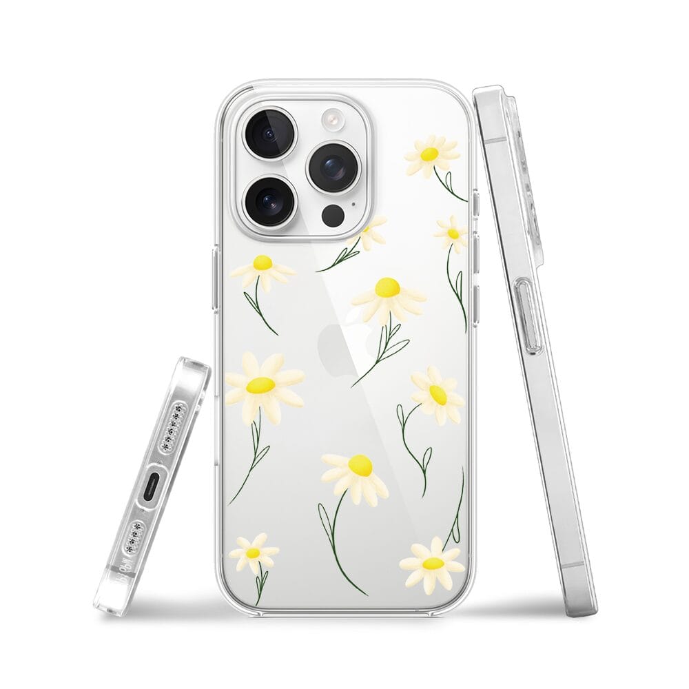 Etui do iPhone 16 Pro Max przeźroczyste, silikonowe Flexi, stokrotki - obrazek 3