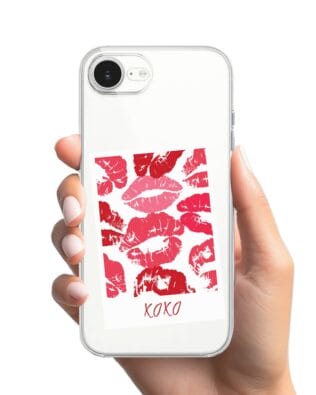 Etui do iPhone 16e przeźroczyste, silikonowe Flexi, pocałunki, polaroid