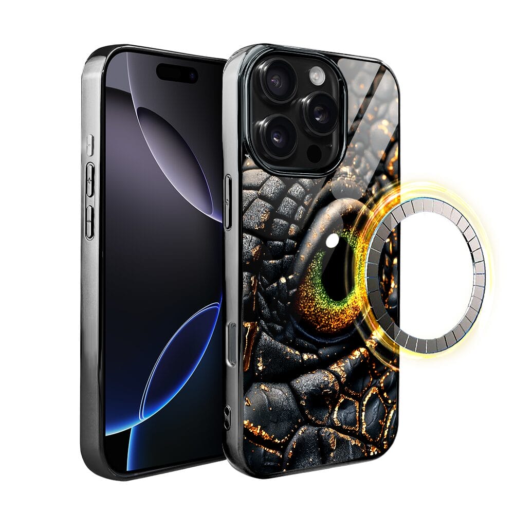 Etui do iPhone 16 Pro IBIZU Elite Glass z MagSafe Magia Azji amber dragon, czarny chrom