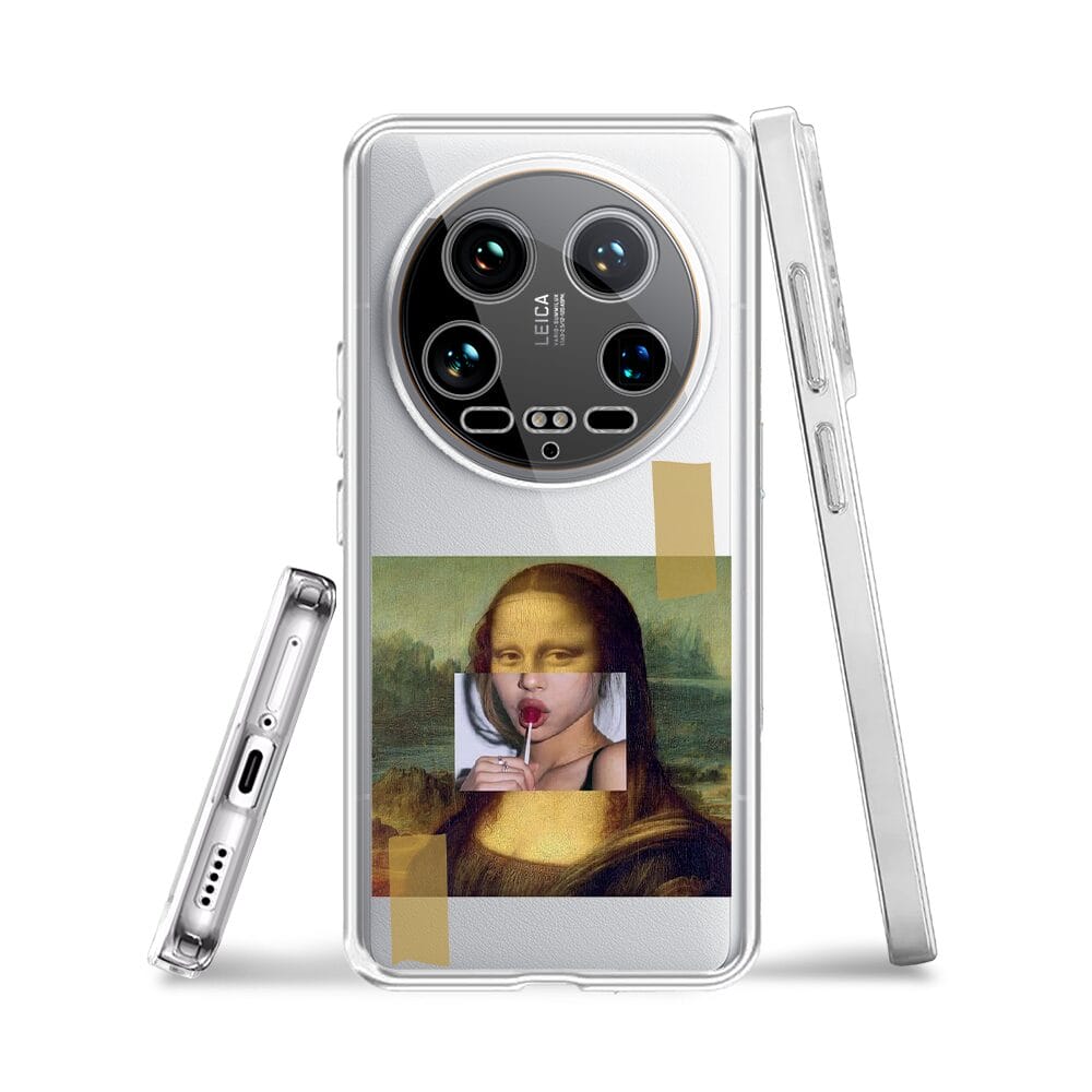 Etui do Xiaomi 14 Ultra przeźroczyste, silikonowe Flexi, Mona Lisa z lizakiem - obrazek 3