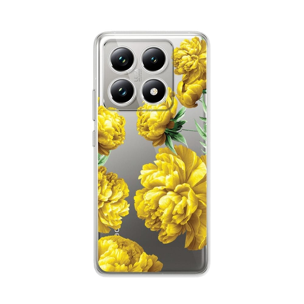 Etui do Xiaomi 14T przeźroczyste, silikonowe Flexi, żółte piwonie