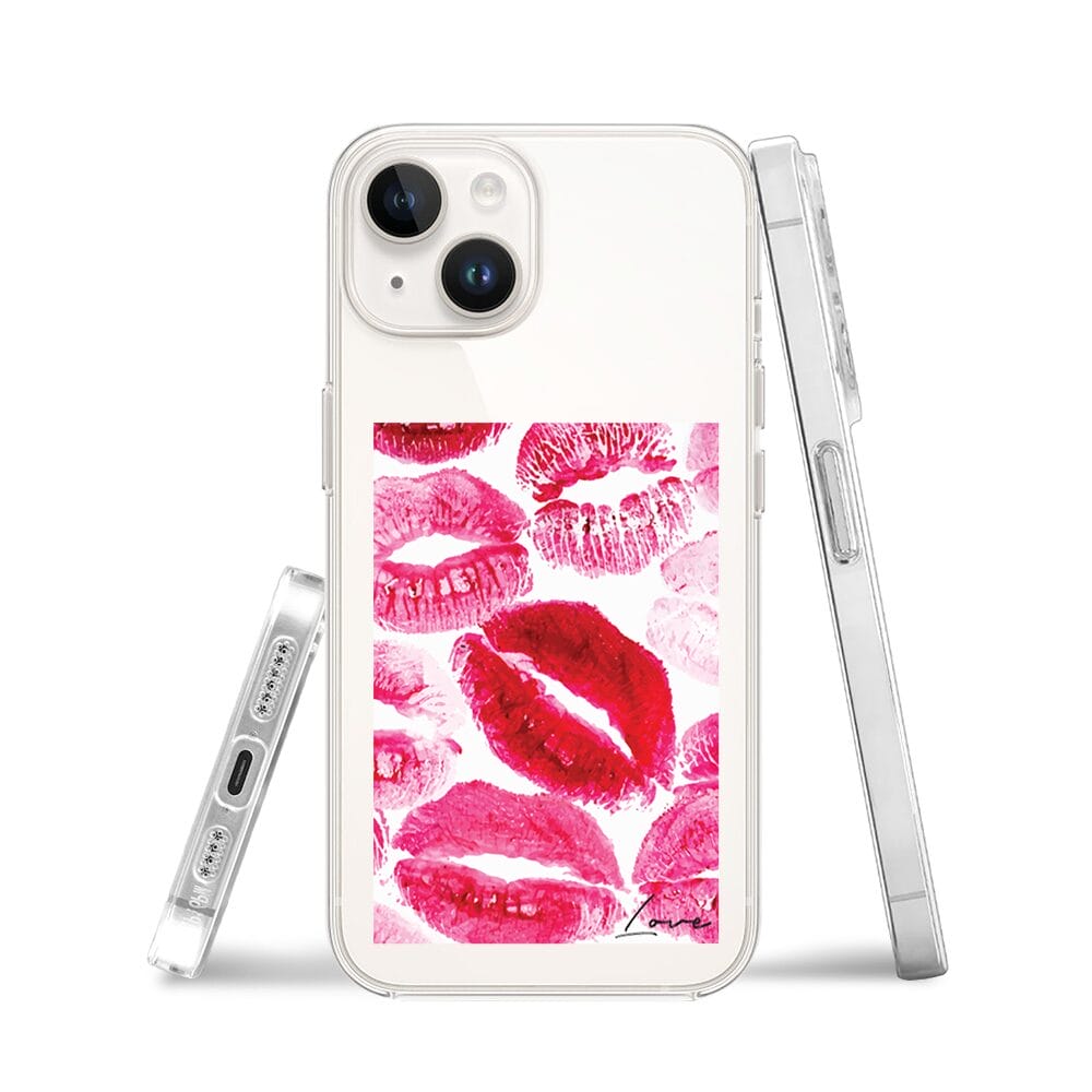 Etui do iPhone 13 Mini przeźroczyste, silikonowe Flexi, pocałunki z napisem "love" - obrazek 3