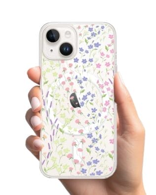 Etui do iPhone 13 Mini z MagSafe przeźroczyste, silikonowe Flexi, kwiaty polne