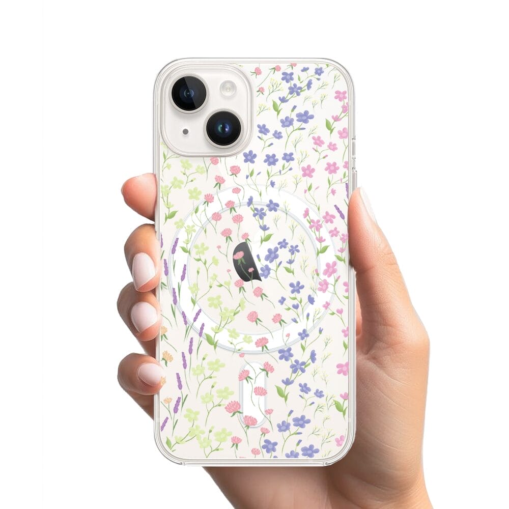 Etui do iPhone 13 Mini z MagSafe przeźroczyste, silikonowe Flexi, kwiaty polne - obrazek 2