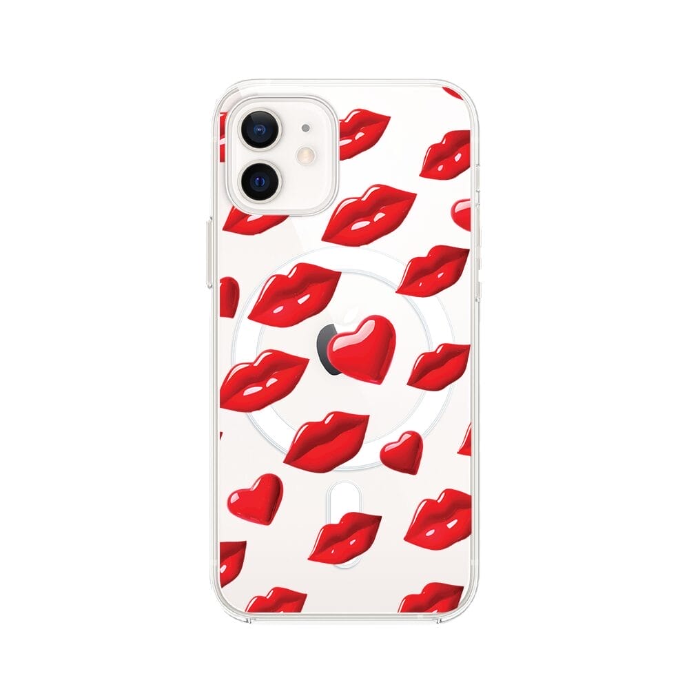 Etui do iPhone 12 Mini z MagSafe przeźroczyste, silikonowe Flexi, czerwone usta