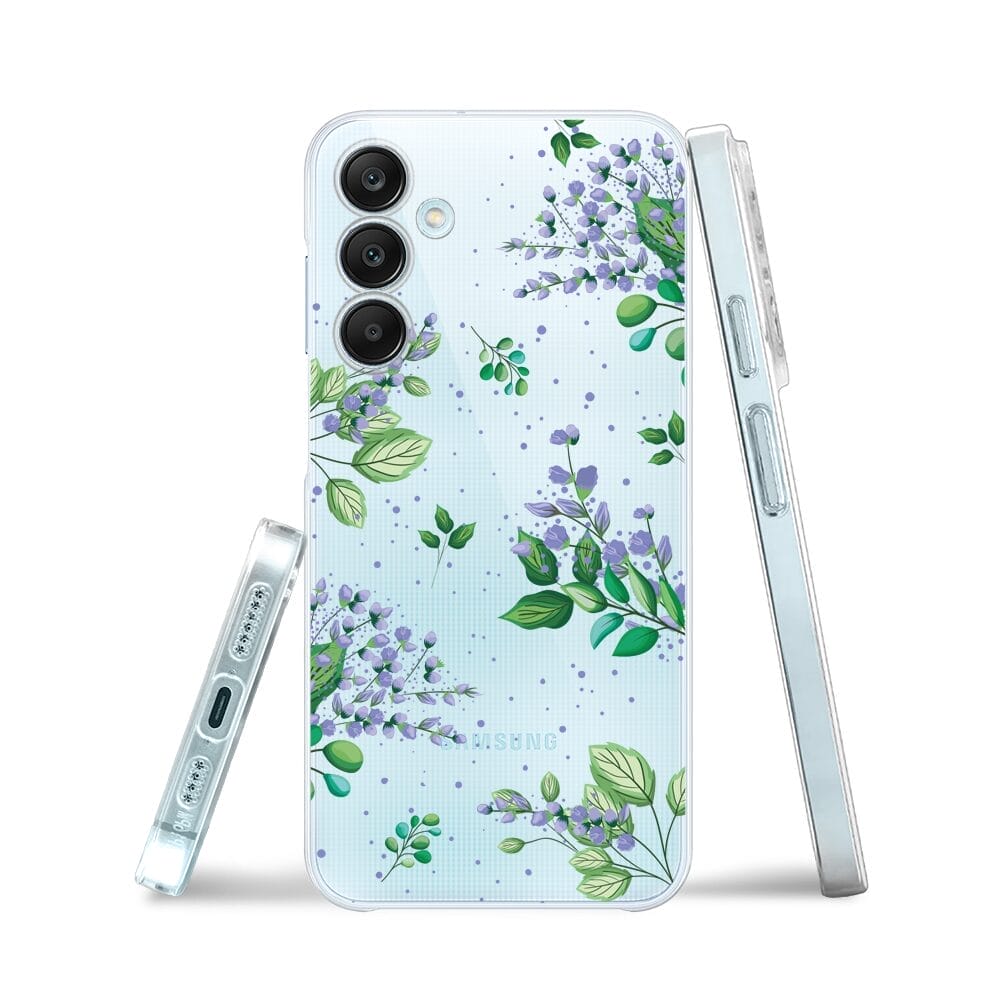 Etui do Samsung Galaxy M35 5G przeźroczyste, silikonowe Flexi, fioletowe kwiatki - obrazek 3