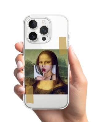 Etui do iPhone 13 Pro Max przeźroczyste, silikonowe Flexi, Mona Lisa z lizakiem