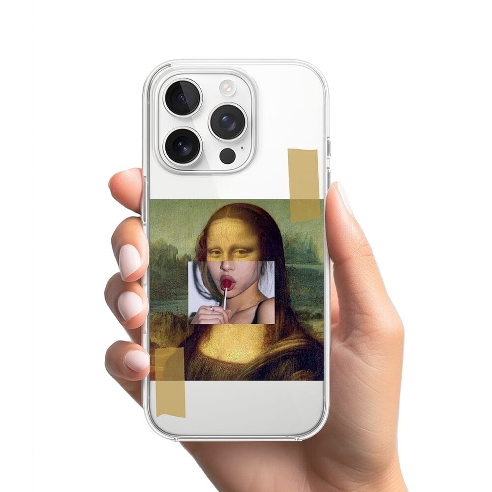 Etui do iPhone 13 Pro Max przeźroczyste, silikonowe Flexi, Mona Lisa z lizakiem - obrazek 2