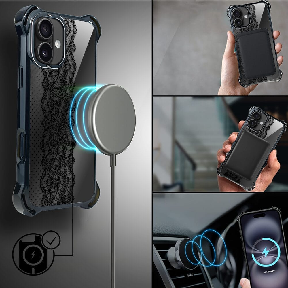 Etui do iPhone 16 Plus IBIZU DropGuard Ultra z MagSafe, Midnight, Ornamentowa koronka - obrazek 8