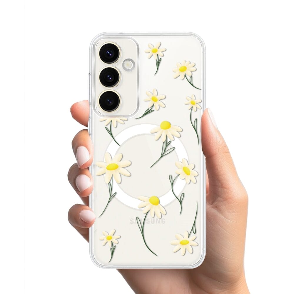 Etui do Samsung Galaxy S23 z MagSafe przeźroczyste, silikonowe Flexi, stokrotki - obrazek 2