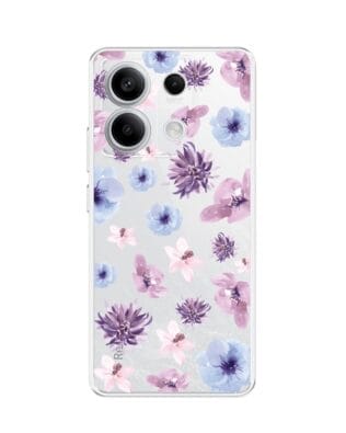 Etui do Xiaomi Redmi Note 13 Pro 5G przeźroczyste, silikonowe Flexi, kwiatki niebieskie, fioletowe
