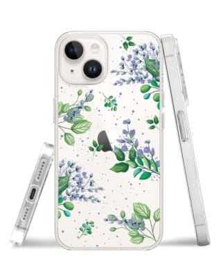 Etui do iPhone 14 Plus przeźroczyste, silikonowe Flexi, fioletowe kwiatki