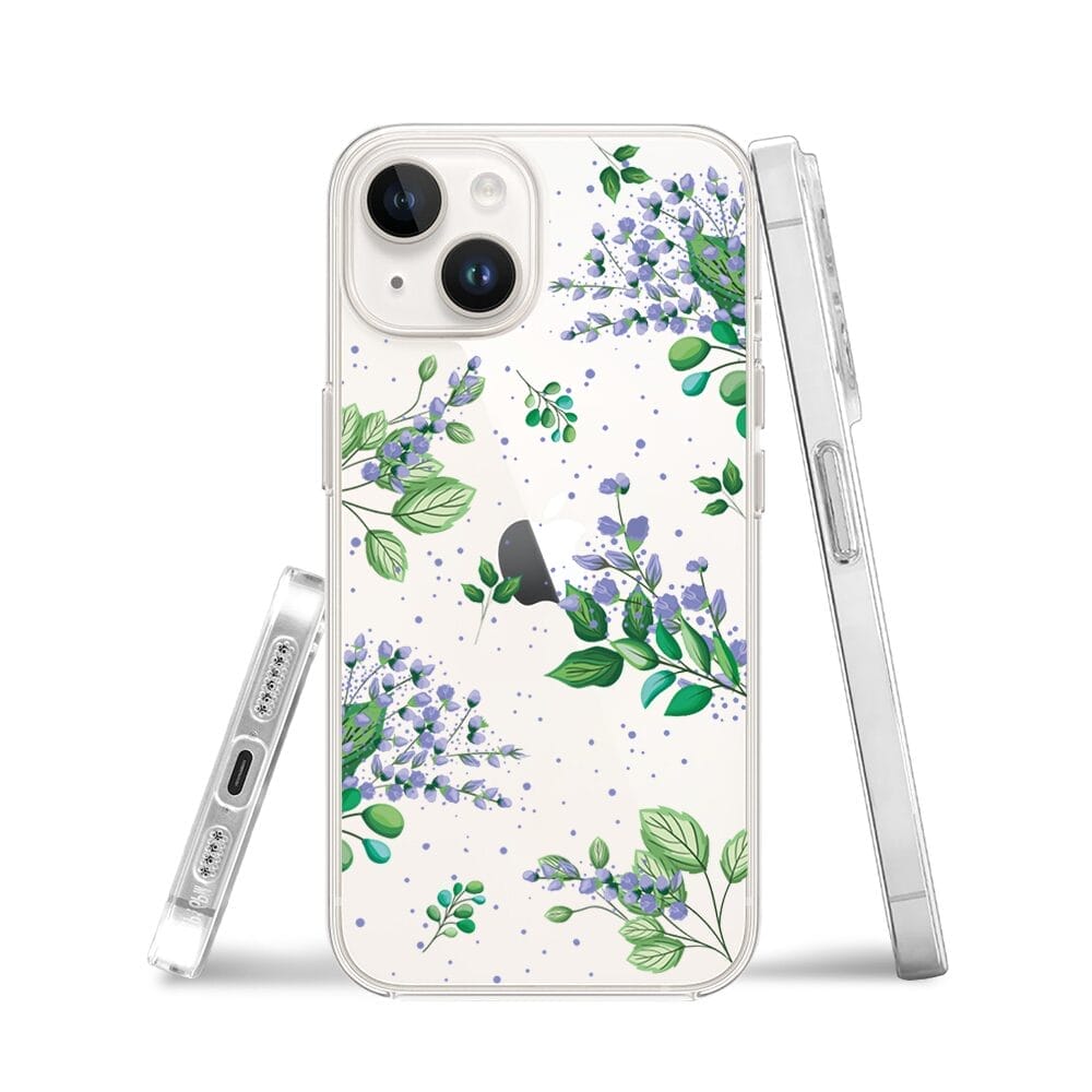 Etui do iPhone 14 Plus przeźroczyste, silikonowe Flexi, fioletowe kwiatki - obrazek 2