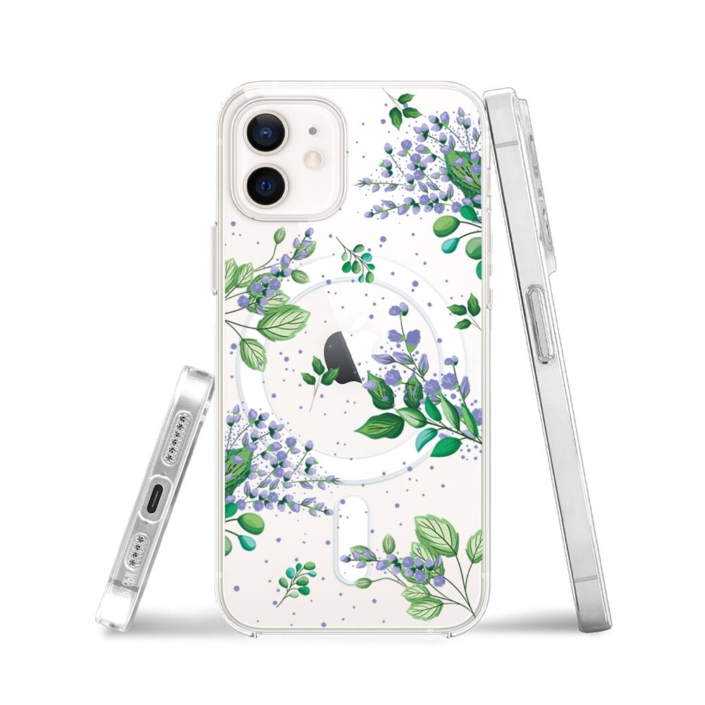Etui do iPhone 12 z MagSafe przeźroczyste, silikonowe Flexi, fioletowe kwiatki - obrazek 3