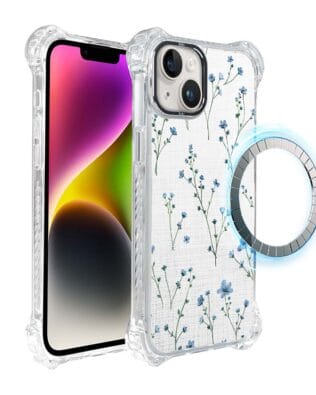 Etui iPhone 14 IBIZU DropGuard Ultra z MagSafe, Pastel Bloom, Niebieski sen