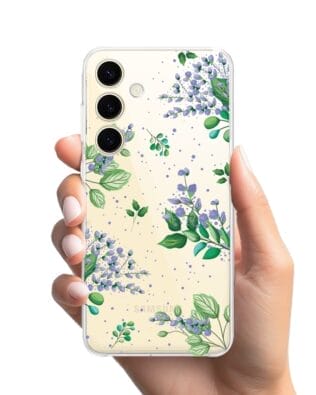 Etui do Samsung Galaxy S24 Plus przeźroczyste, silikonowe Flexi, fioletowe kwiatki