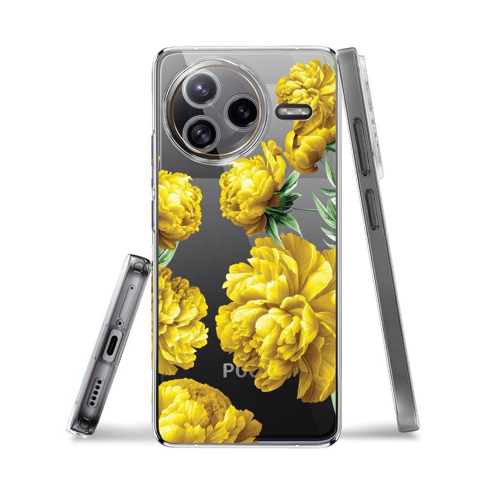 Etui do Xiaomi POCO F7 Ultra przeźroczyste, silikonowe Flexi, żółte piwonie - obrazek 3