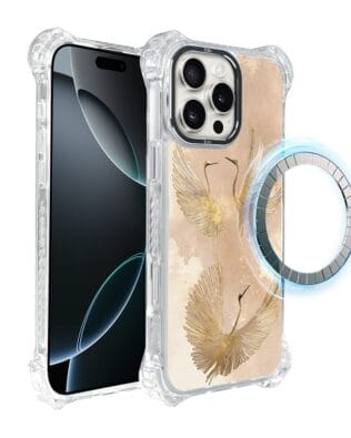 Etui do iPhone 16 Pro IBIZU DropGuard Ultra z MagSafe, Boho, Złote żurawie
