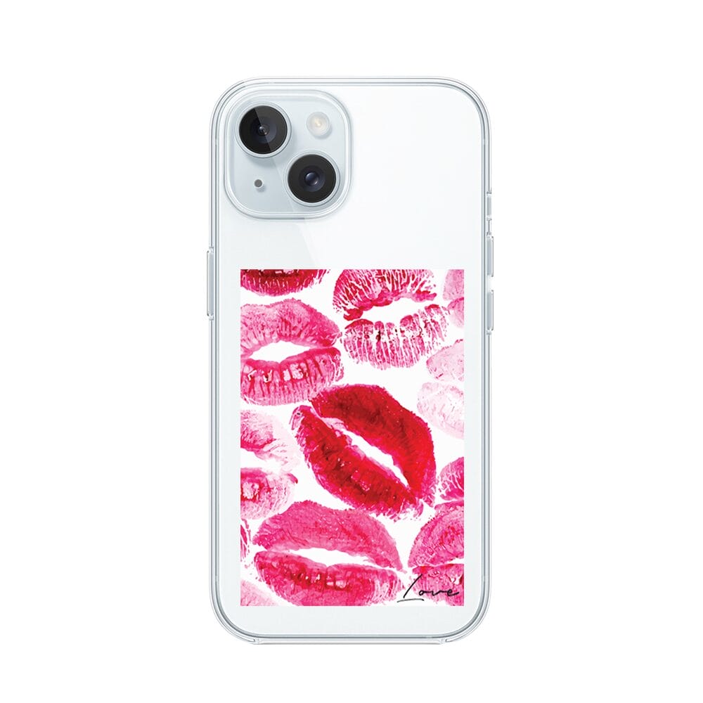 Etui do iPhone 15 Plus przeźroczyste, silikonowe Flexi, pocałunki z napisem "love"