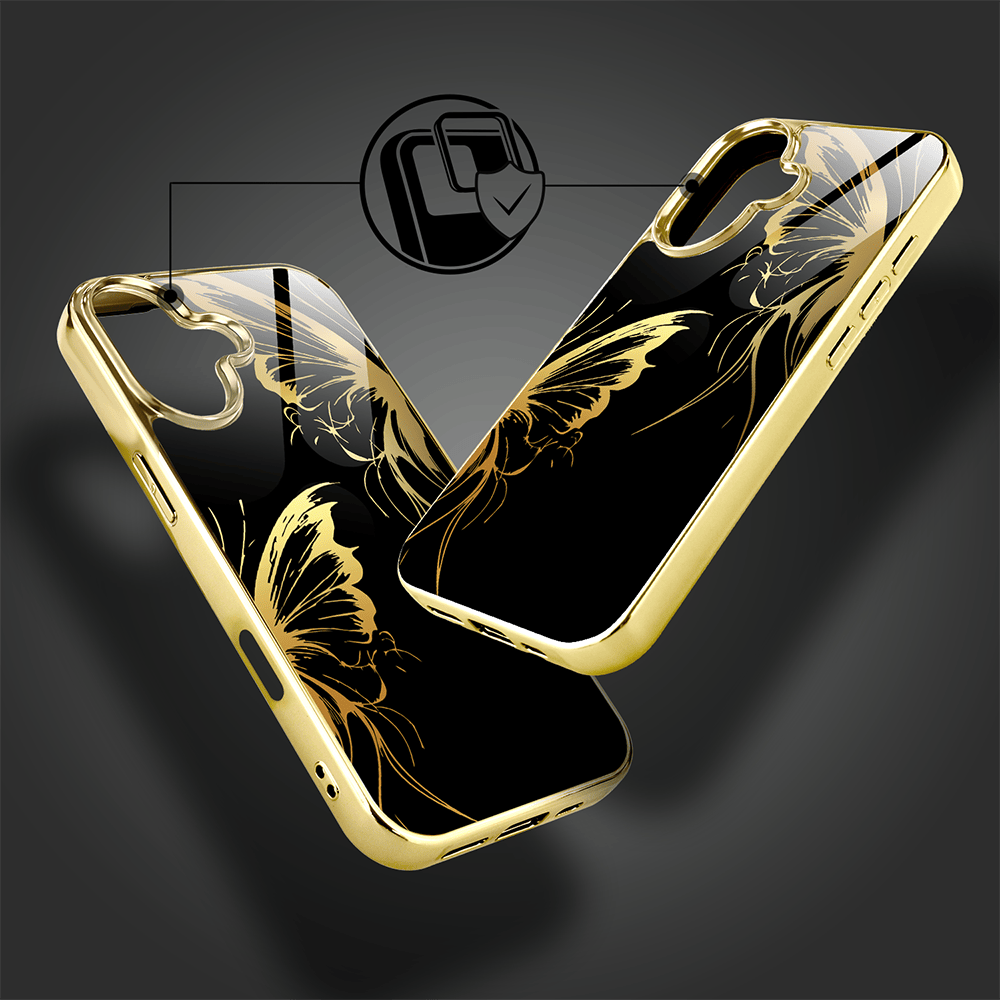 Etui do iPhone 16 Plus IBIZU Elite Glass z MagSafe Golden Midnight, Skrzydła motyla, złote - obrazek 4