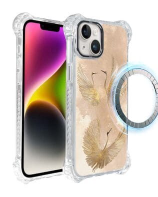 Etui iPhone 14 Plus IBIZU DropGuard Ultra z MagSafe, Boho, Złote żurawie