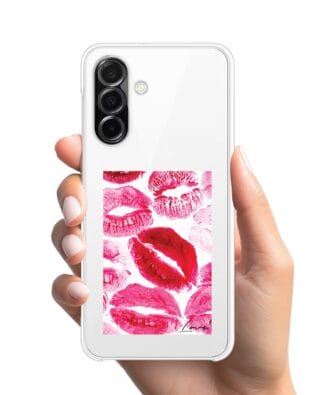 Etui do Samsung Galaxy A26 5G przeźroczyste, silikonowe Flexi, pocałunki z napisem „love”