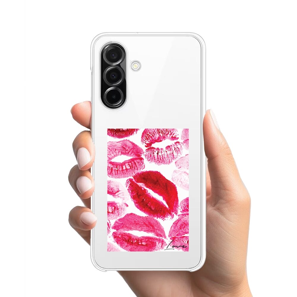 Etui do Samsung Galaxy A26 5G przeźroczyste, silikonowe Flexi, pocałunki z napisem "love" - obrazek 2