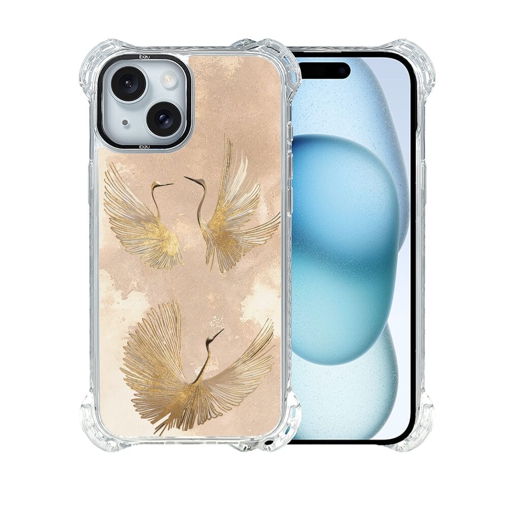 Etui iPhone 15 IBIZU DropGuard Ultra z MagSafe, Boho, Złote żurawie - obrazek 2