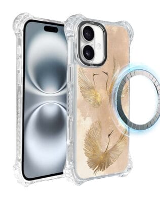 Etui iPhone 16 IBIZU DropGuard Ultra z MagSafe, Boho, Złote żurawie