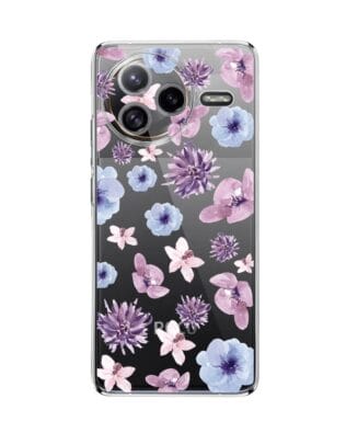 Etui do Xiaomi POCO F7 Ultra przeźroczyste, silikonowe Flexi, kwiatki niebieskie, fioletowe