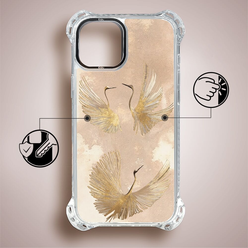 Etui iPhone 15 IBIZU DropGuard Ultra z MagSafe, Boho, Złote żurawie - obrazek 7
