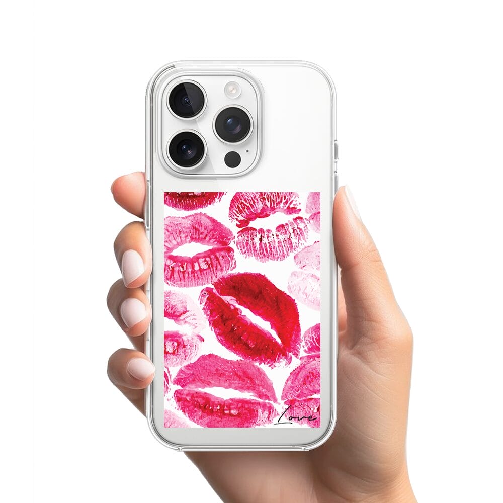 Etui do iPhone 14 Pro Max przeźroczyste, silikonowe Flexi, pocałunki z napisem "love" - obrazek 2