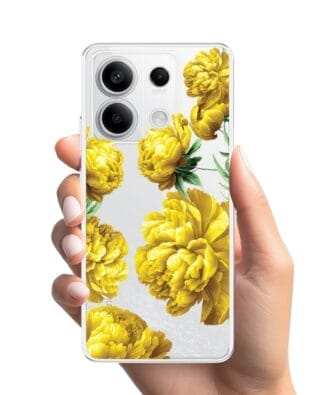 Etui do Xiaomi Redmi Note 13 Pro 5G przeźroczyste, silikonowe Flexi, żółte piwonie