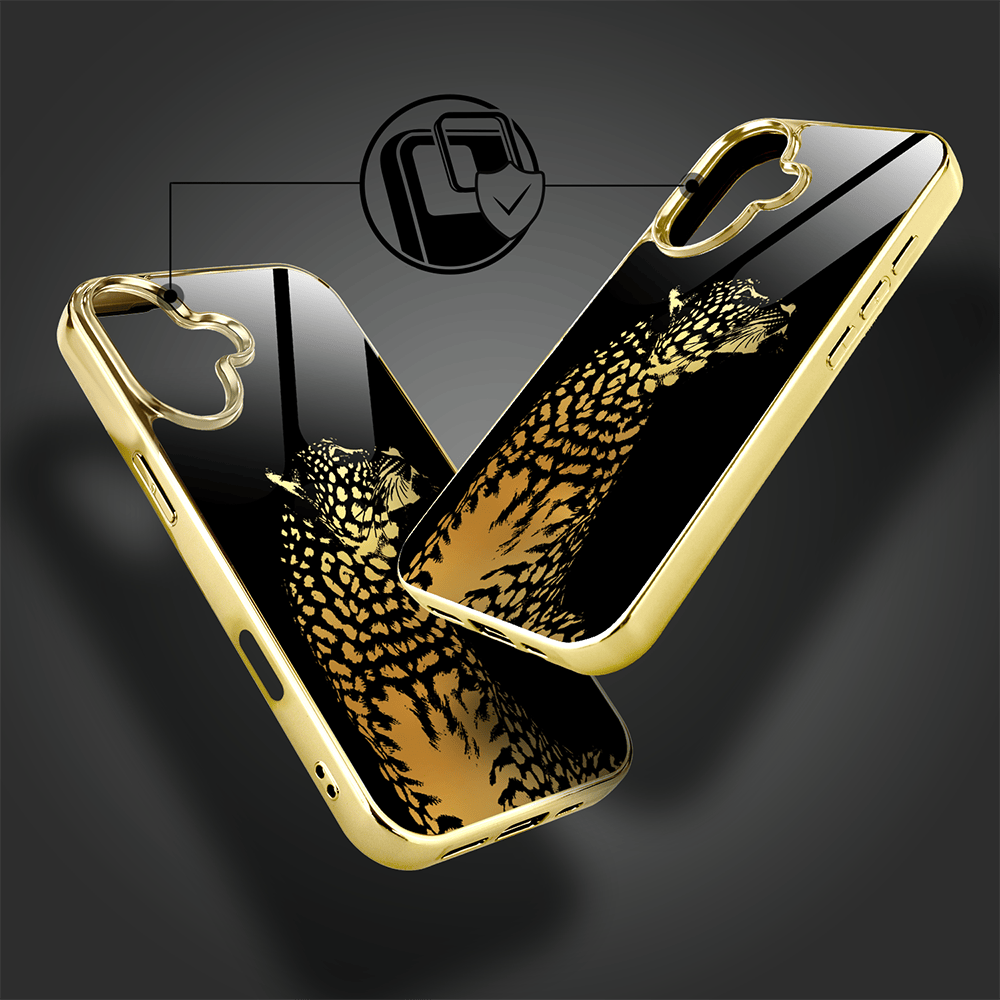 Etui do iPhone 16 IBIZU Elite Glass z MagSafe Golden Midnight, Lampart, złote - obrazek 4