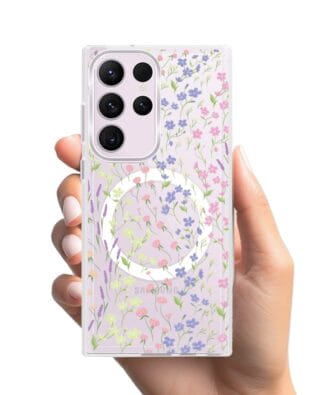 Etui do Samsung Galaxy S23 Ultra z MagSafe przeźroczyste, silikonowe Flexi, kwiaty polne